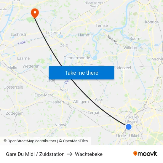 Gare Du Midi / Zuidstation to Wachtebeke map