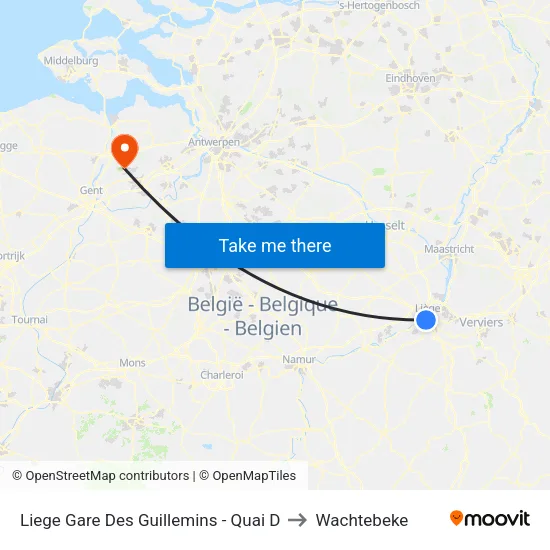 Liege Gare Des Guillemins - Quai D to Wachtebeke map