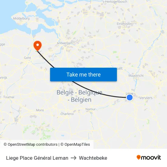 Liege Place Général Leman to Wachtebeke map