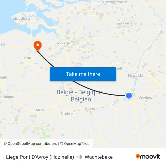Liege Pont D'Avroy (Hazinelle) to Wachtebeke map