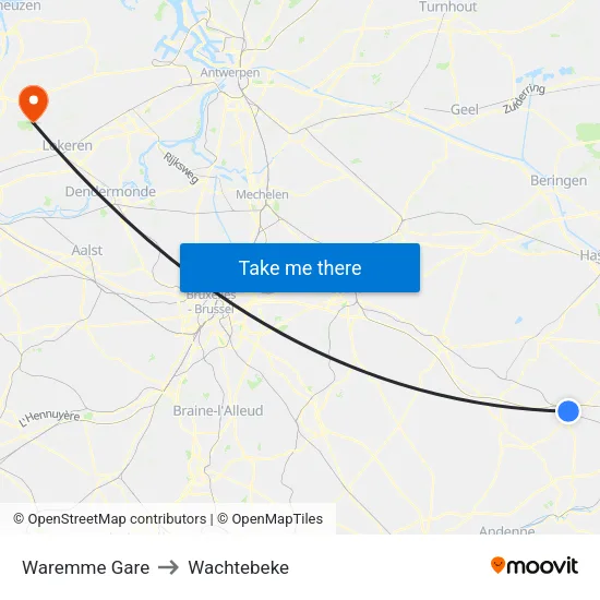 Waremme Gare to Wachtebeke map