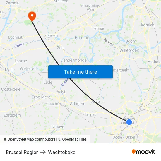 Brussel Rogier to Wachtebeke map