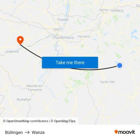 Büllingen to Wanze map