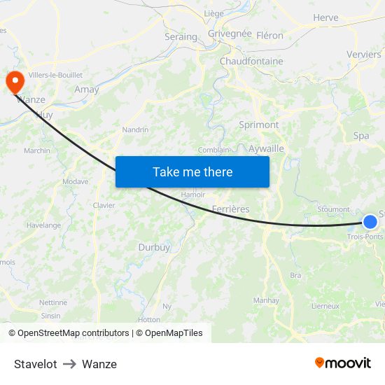 Stavelot to Wanze map