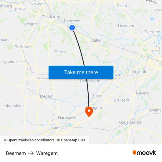 Beernem to Waregem map