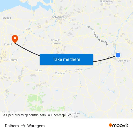 Dalhem to Waregem map