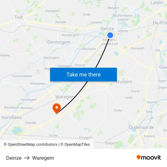 Deinze to Waregem map