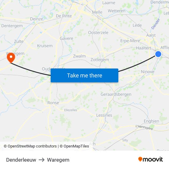 Denderleeuw to Waregem map
