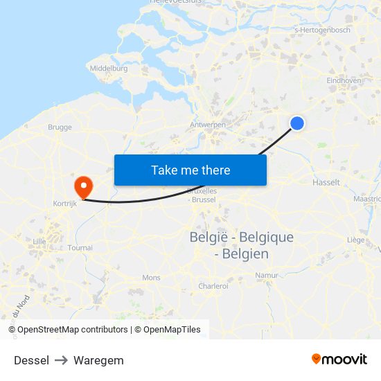 Dessel to Waregem map