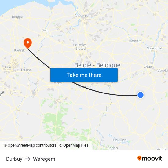 Durbuy to Waregem map