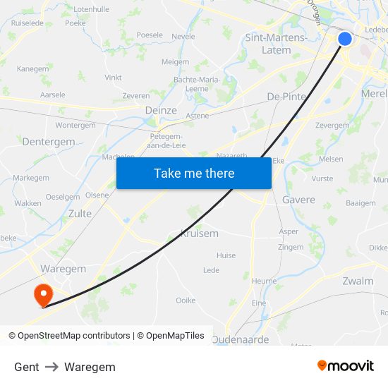 Gent to Waregem map