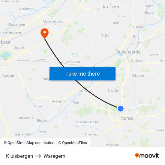 Kluisbergen to Waregem map