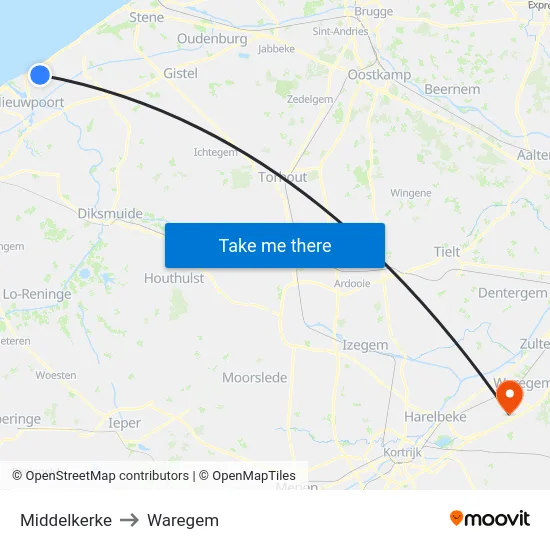 Middelkerke to Waregem map