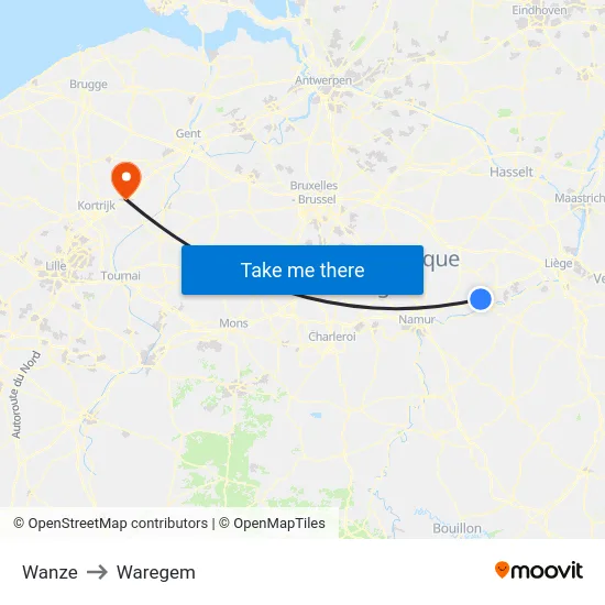 Wanze to Waregem map