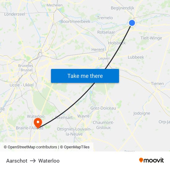 Aarschot to Waterloo map