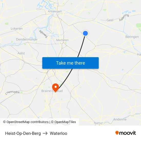 Heist-Op-Den-Berg to Waterloo map