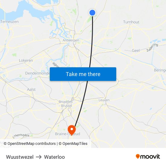 Wuustwezel to Waterloo map