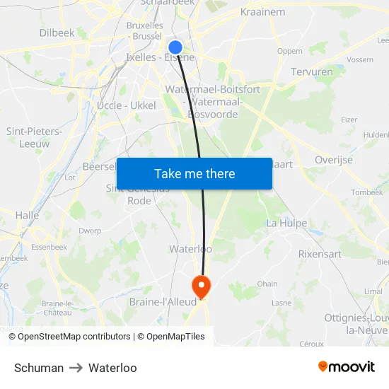 Schuman to Waterloo map