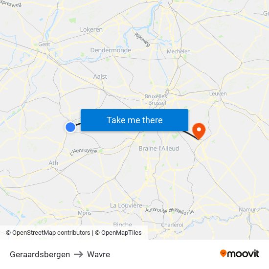 Geraardsbergen to Wavre map