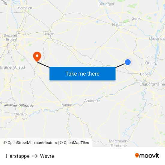 Herstappe to Wavre map