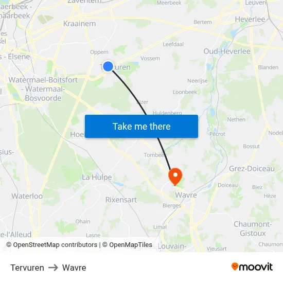 Tervuren to Wavre map