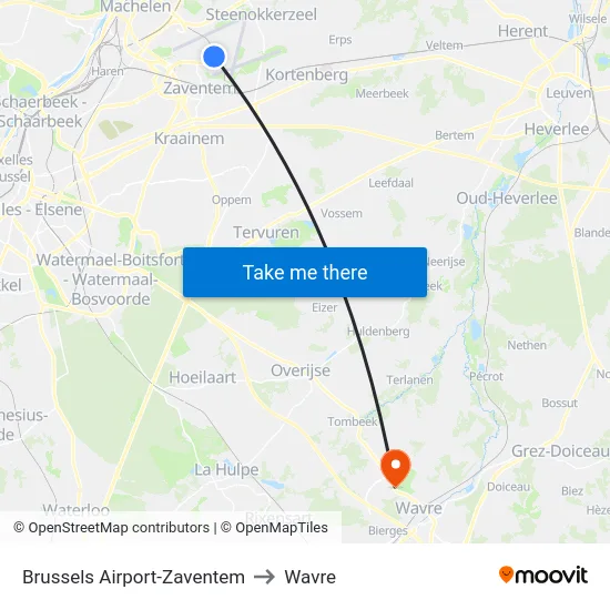 Brussels Airport-Zaventem to Wavre map