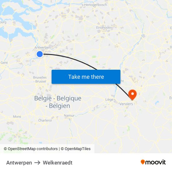 Antwerpen to Welkenraedt map