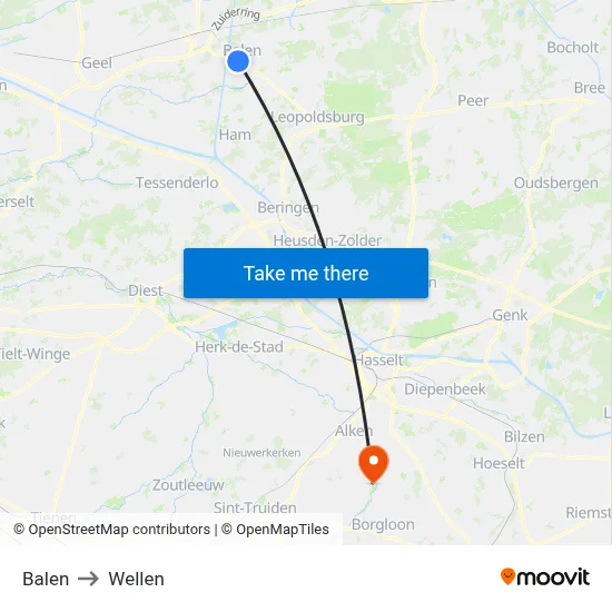 Balen to Wellen map