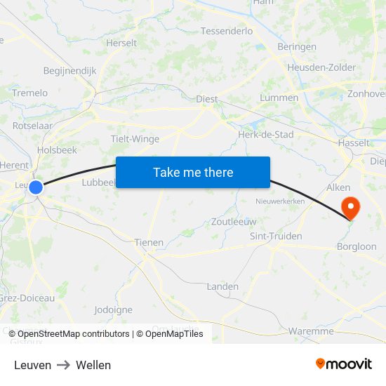 Leuven to Wellen map