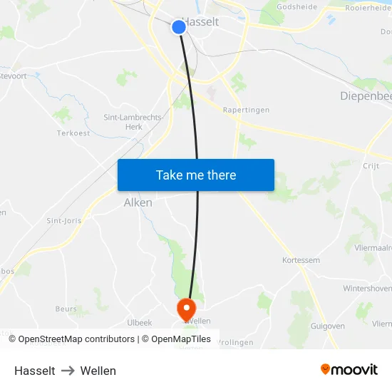 Hasselt to Wellen map