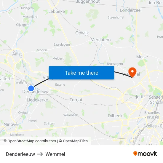 Denderleeuw to Wemmel map
