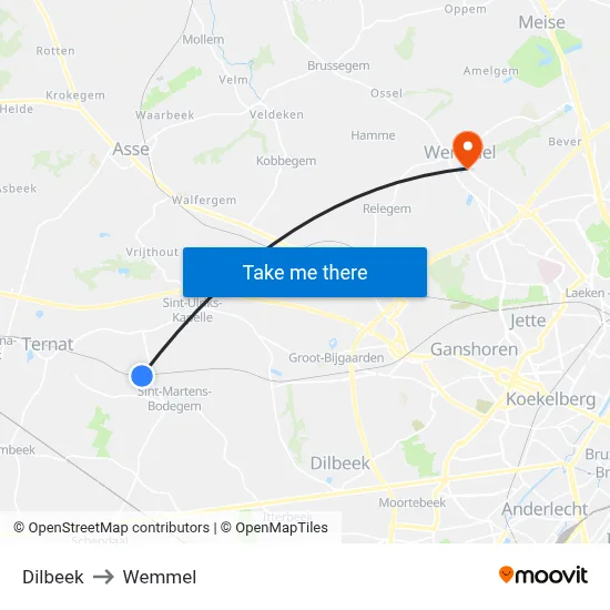 Dilbeek to Wemmel map