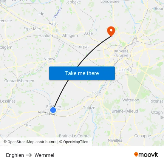 Enghien to Wemmel map