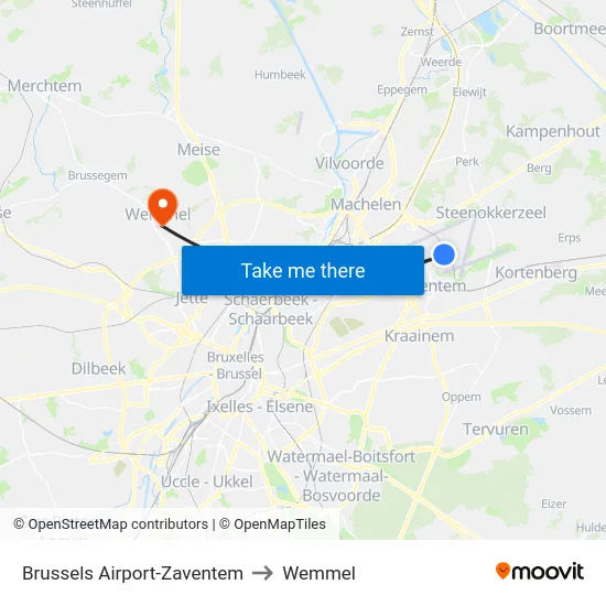 Brussels Airport-Zaventem to Wemmel map