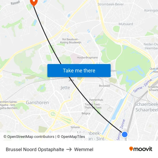 Brussel Noord Opstaphalte to Wemmel map
