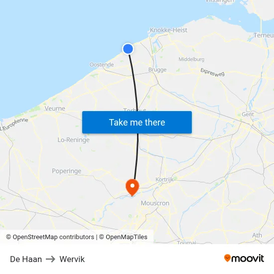 De Haan to Wervik map