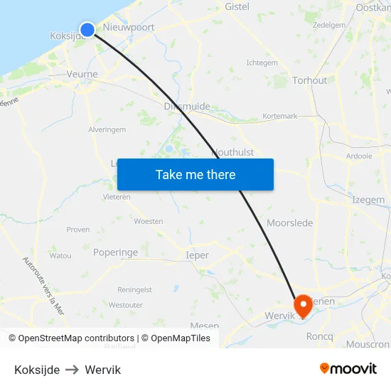 Koksijde to Wervik map