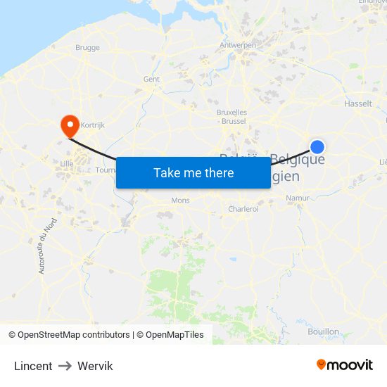 Lincent to Wervik map