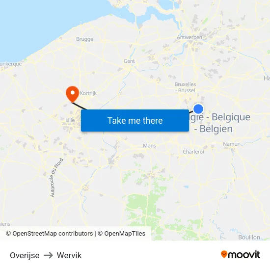 Overijse to Wervik map