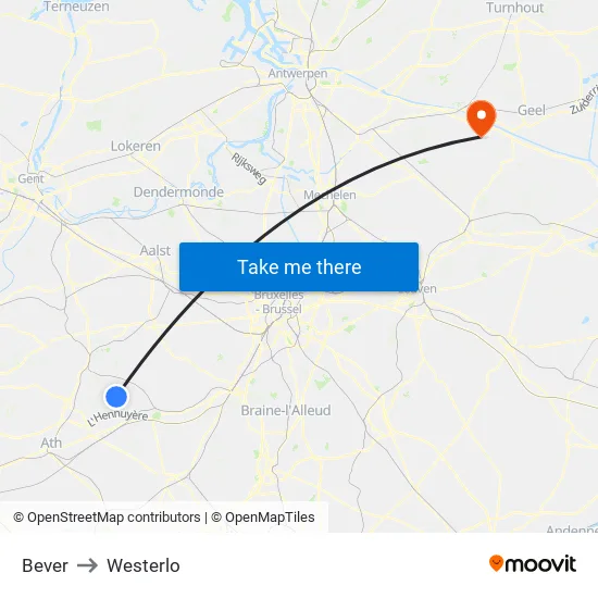 Bever to Westerlo map