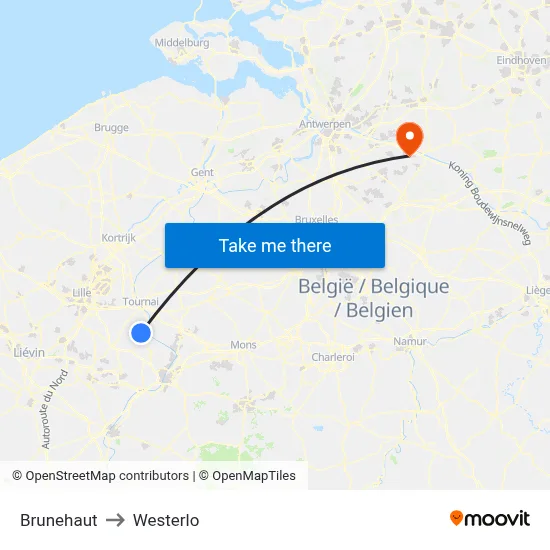 Brunehaut to Westerlo map