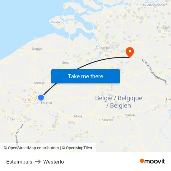 Estaimpuis to Westerlo map