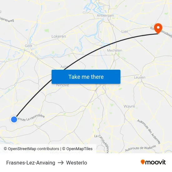 Frasnes-Lez-Anvaing to Westerlo map