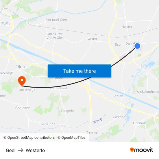 Geel to Westerlo map