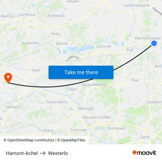 Hamont-Achel to Westerlo map