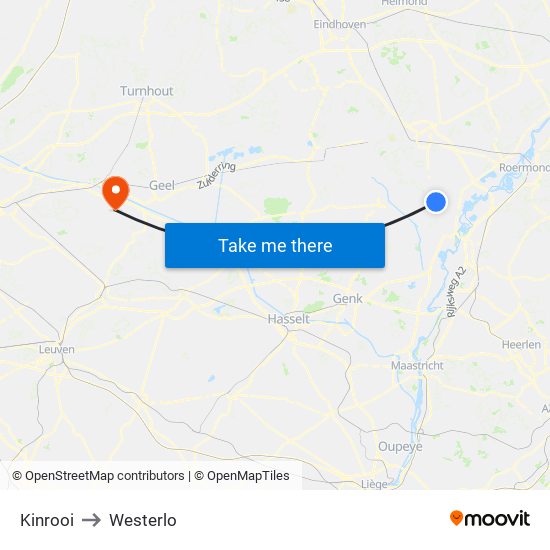 Kinrooi to Westerlo map