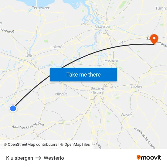 Kluisbergen to Westerlo map