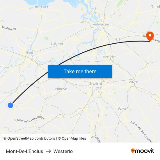 Mont-De-L'Enclus to Westerlo map