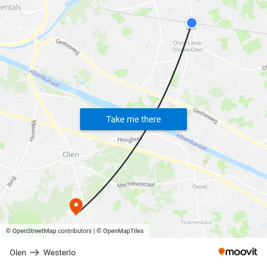 Olen to Westerlo map