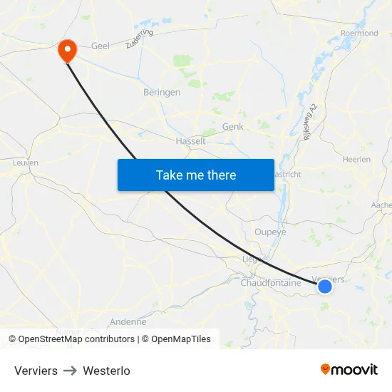 Verviers to Westerlo map